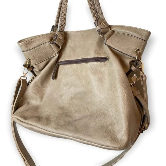 Hibou Tan Shoulder/Crossbody Bag with Braid &  Zipper Details - Picture 11 of 16